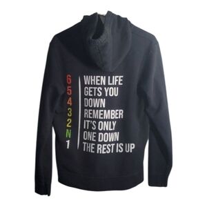 Port & Company men's size medium blue hoodie one down the rest is up